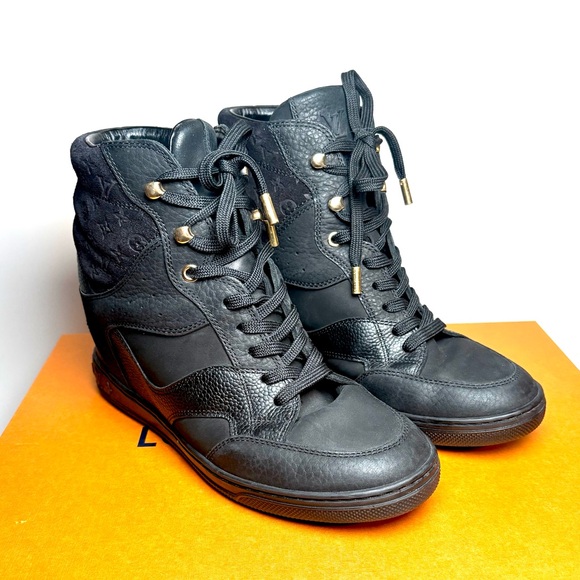 Louis Vuitton Black Leather/Suede Cliff Top Wedge Sneakers | 37 - Picture 7 of 9